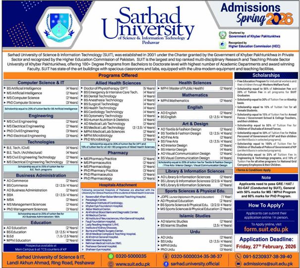 Admission notice for Sarhad University